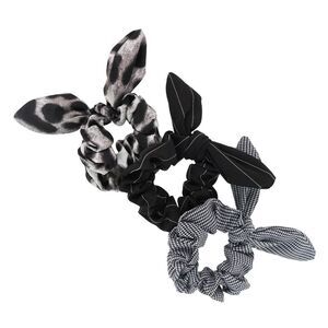 CTM Women's Black Bow Scrunchie Assorted Set